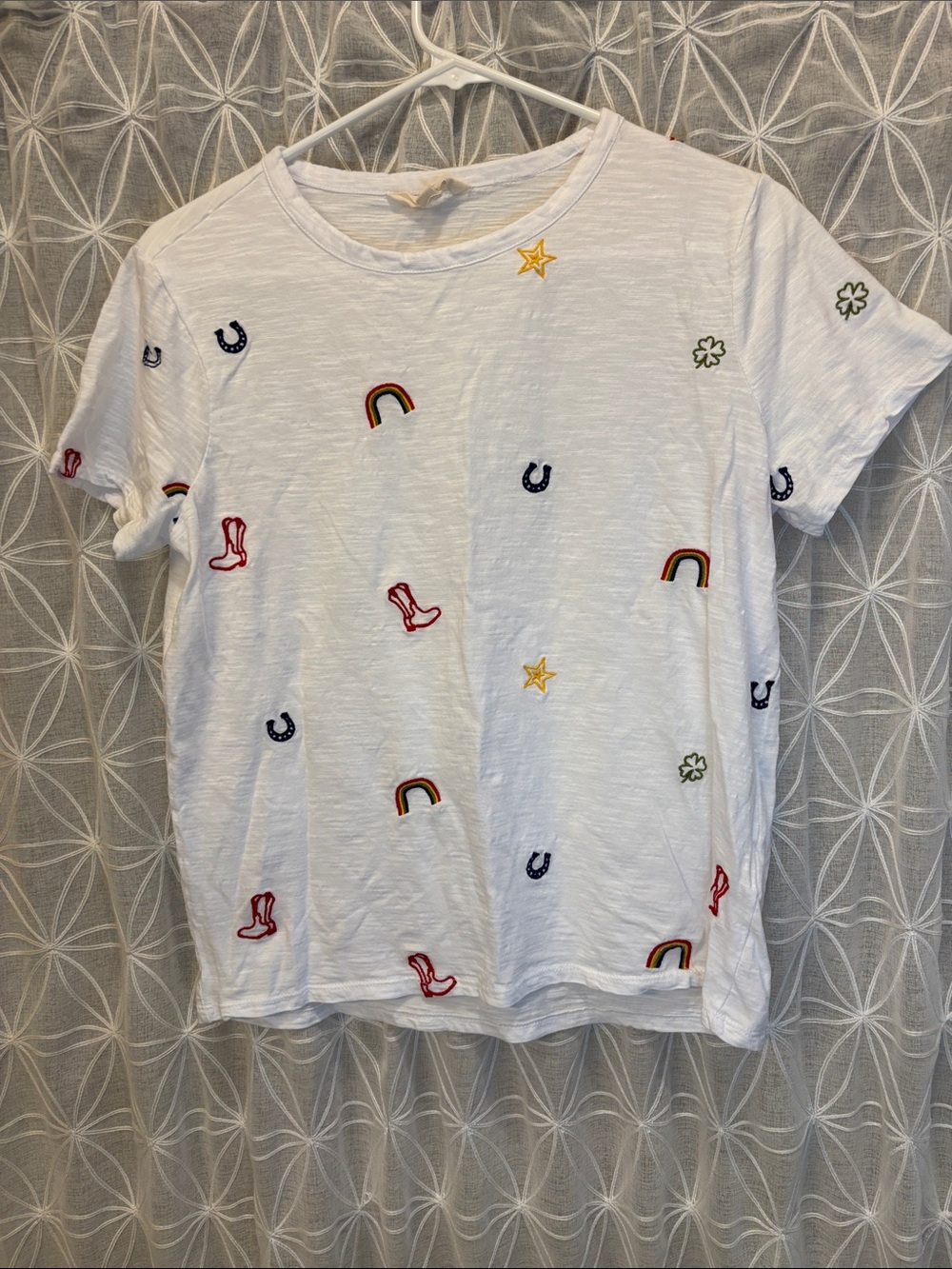 Lucky Brand White Short Sleeve Tee with Colorful Western Embroidery - Picture 6 of 6